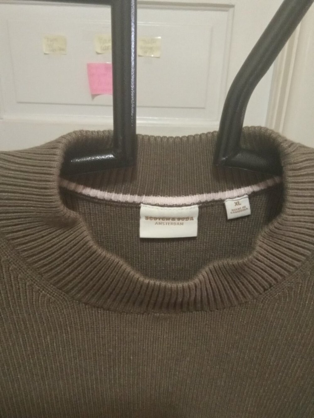Scotch & Soda Sz XL olive Sweater with pink piping Viscose/Polyester - Picture 3 of 6